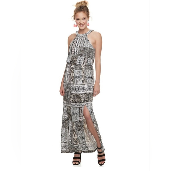 Juniors Three Pink Hearts Stretchy Halter Maxi Dress Multi color, Size S - Picture 1 of 10